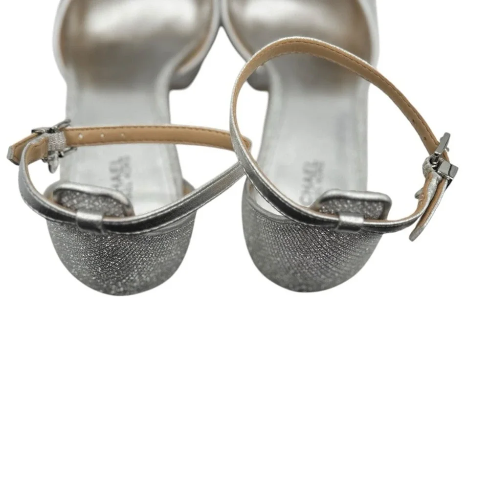 Michael Kors Silver Glitter Platform Stiletto Heel Ankle Strap Peep Toe Size 9.5